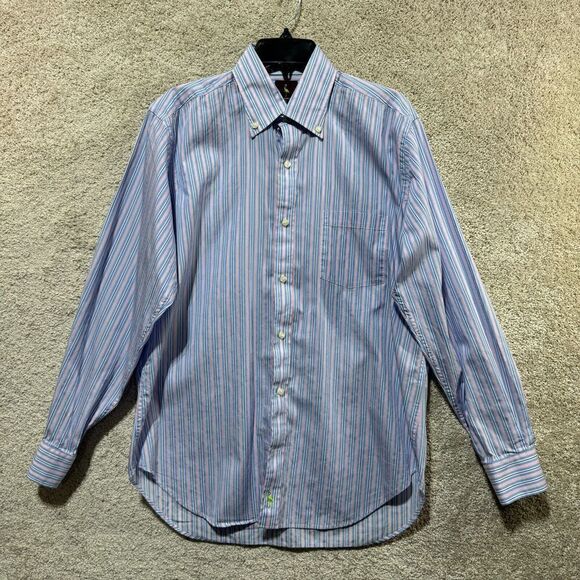 Tailorbyrd‎ Shirt Men's Large Blue Pink Striped Button Down Long Sleeve Cotton - Picture 1 of 13